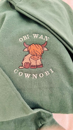Obi-Wan Cownobi Embroidered Crewneck | Scottish Highlander Cow | Kenobi